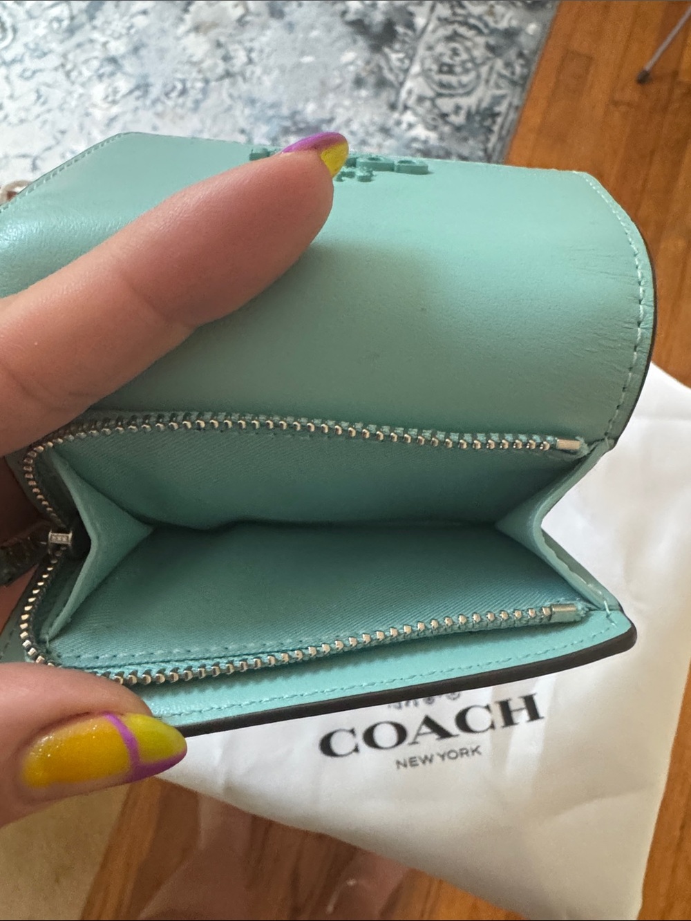 Coach Mint Green Leather Compact Wallet - Picture 5 of 7